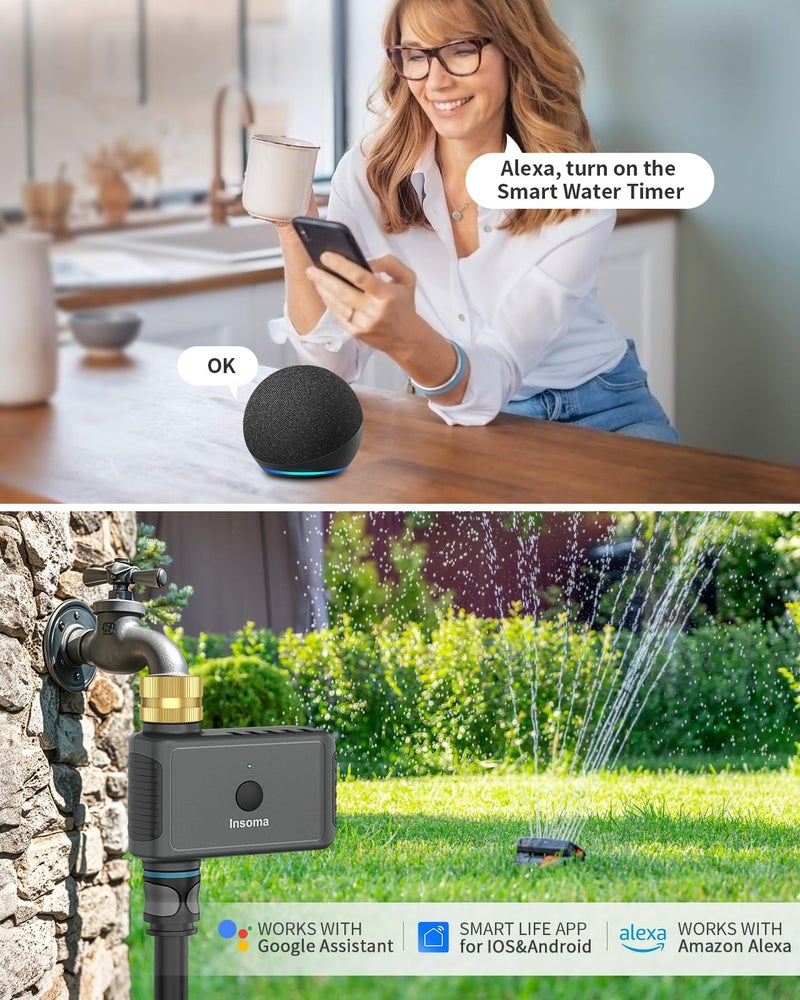Insoma WiFi Hose Timer with Brass Inlet  Smart Water Timer 1 Zone  Sprinkler Timer w/WiFi hub for Remote Control via 2.4Ghz WiFi  Voice/App Controls with Alexa & Google Assistant  for Lawns Yards - Image 3